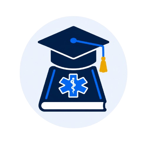 Icon of a graduation cap on top of a book with a medical symbol, indicating medical education or training.