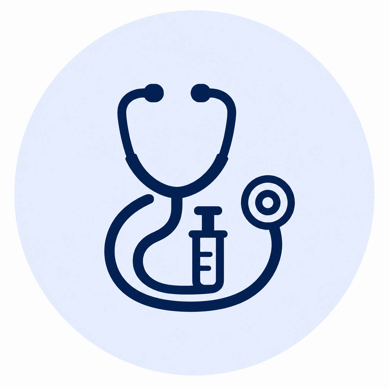 Icon of a stethoscope and a medical syringe on a light background.