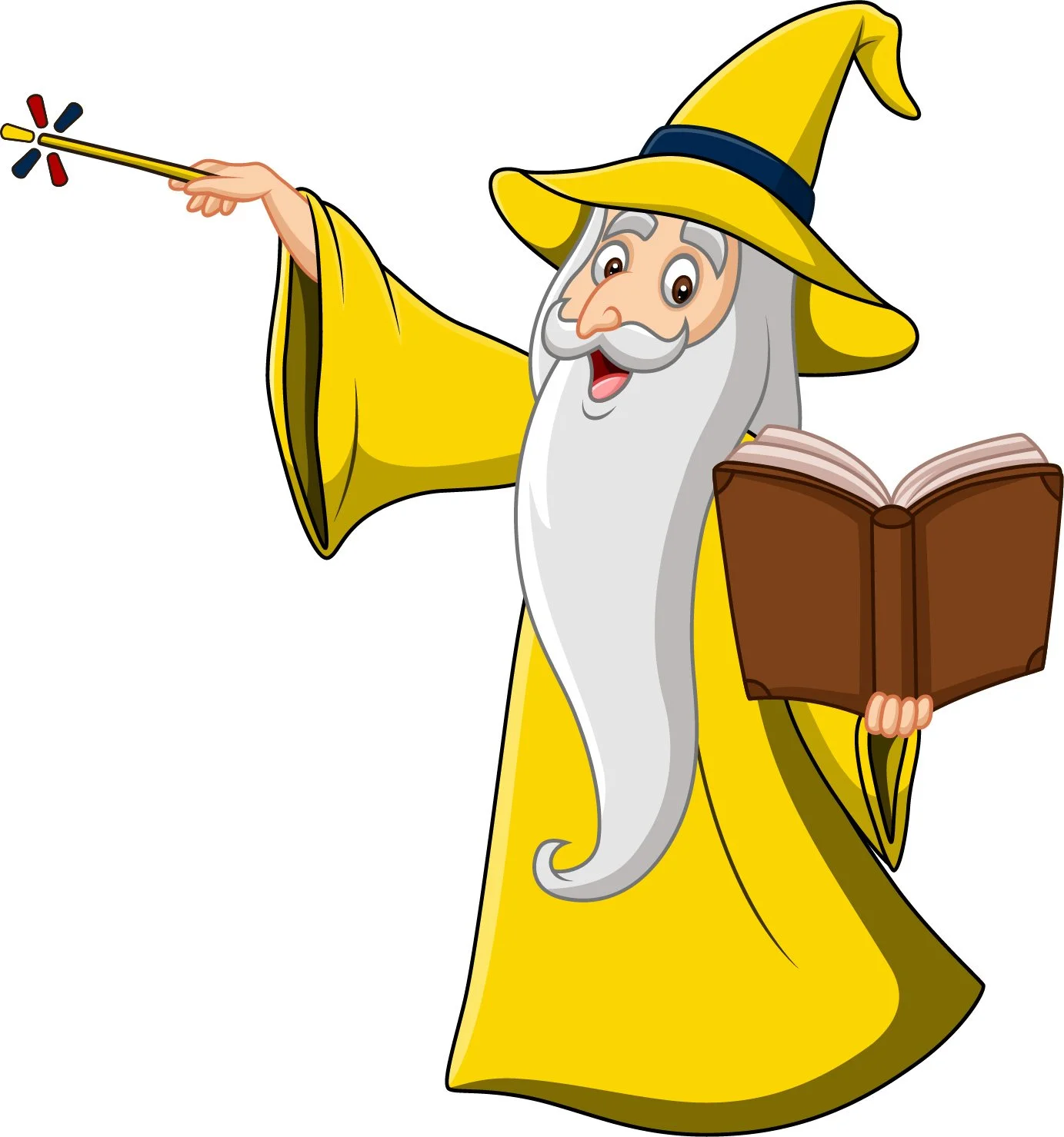 Yellow EMS Wizard mascot holding a book.