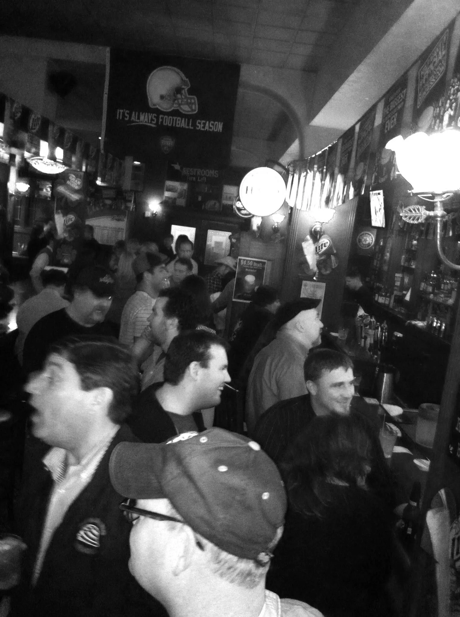 Crowded bar area inside Flannery's Pub in Downtown Cleveland