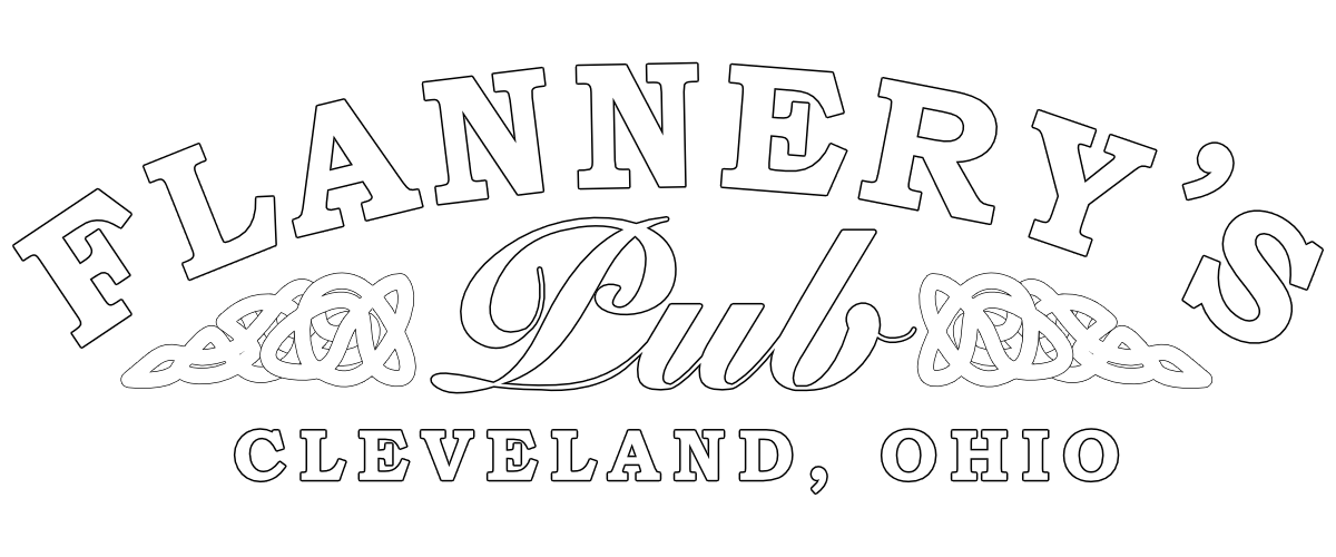 Logo for Flannery's Pub in Cleveland, Ohio with decorative elements.