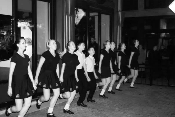 Young Irish dancers performing outside Flannery's Pub on St.Patrick's Day in Downtown Cleveland