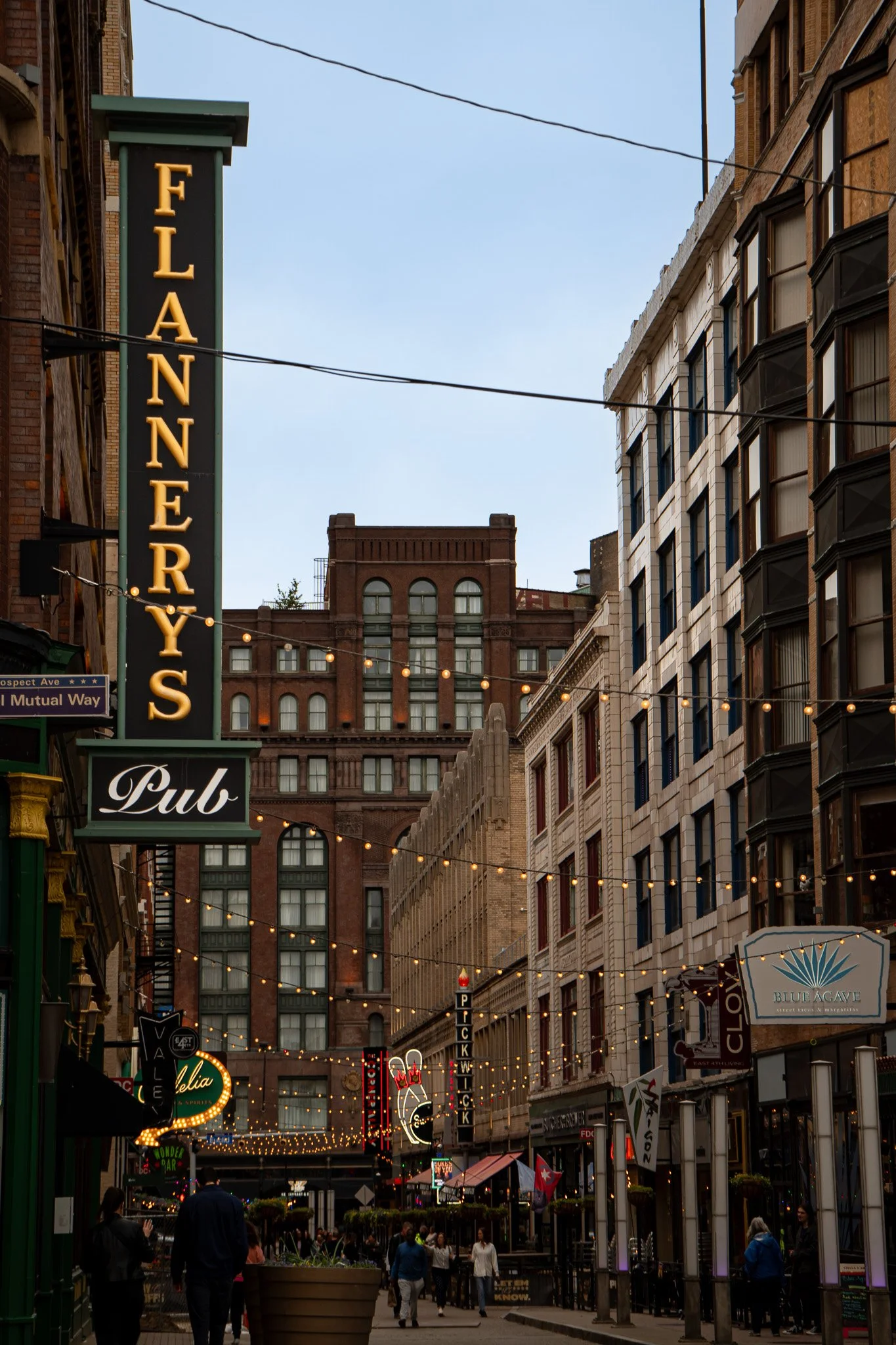 Flannery's Pub sign at the entrance of East 4th Street in Downtown Cleveland