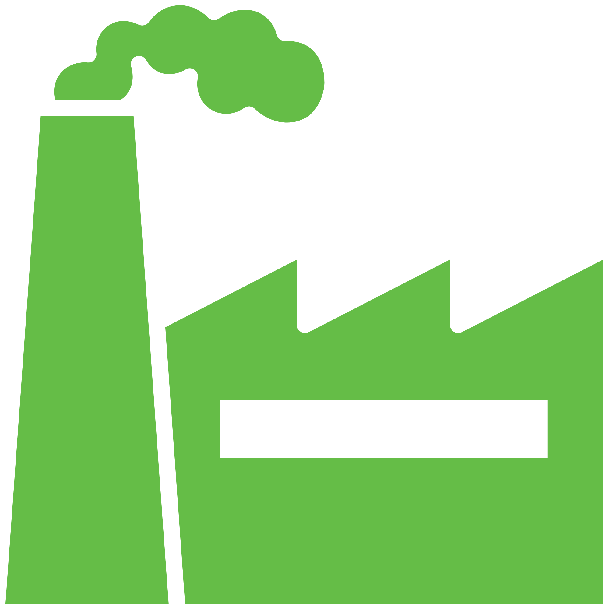 A stylized green factory emitting green smoke.