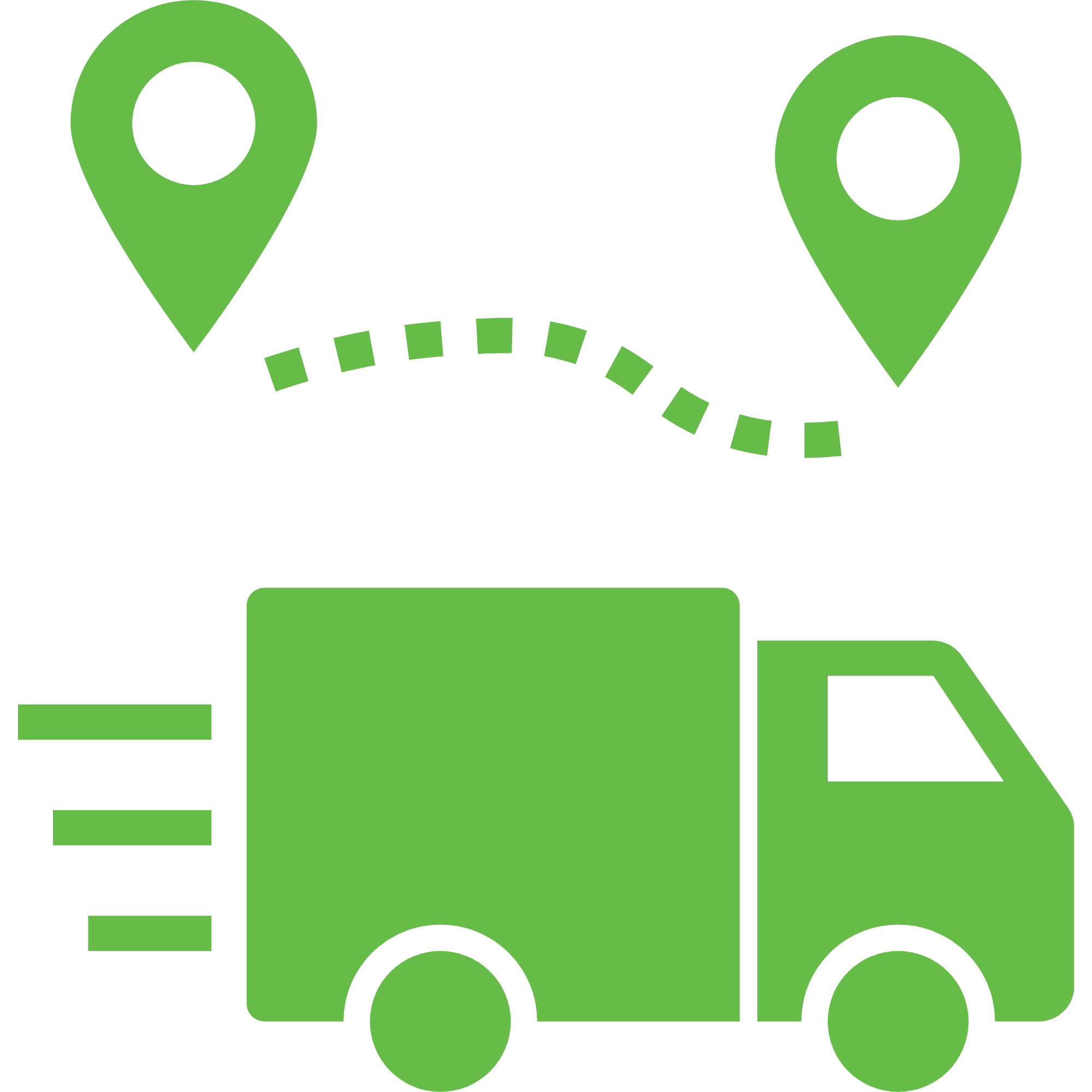 Green icons representing locations, connected by a dashed line to symbolize a route or journey.