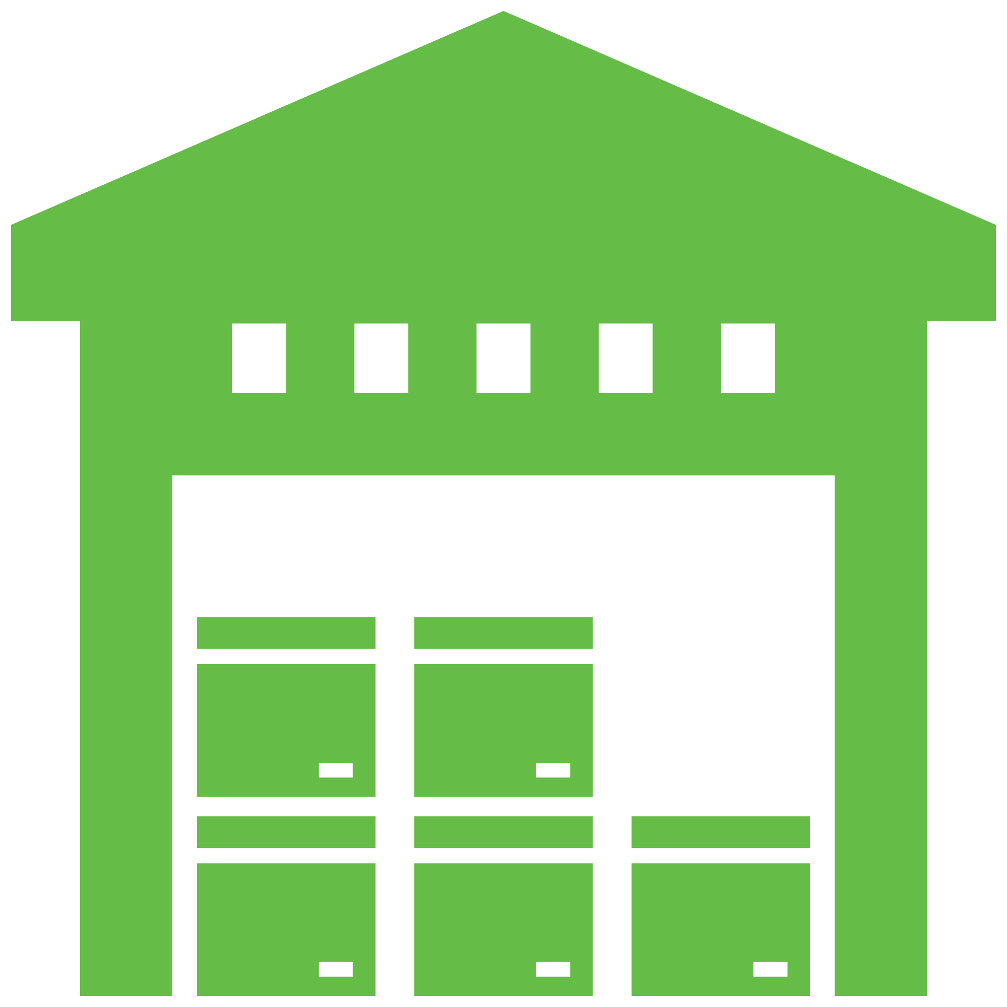Pixelated green house icon with a pitched roof and windows, digital graphic.