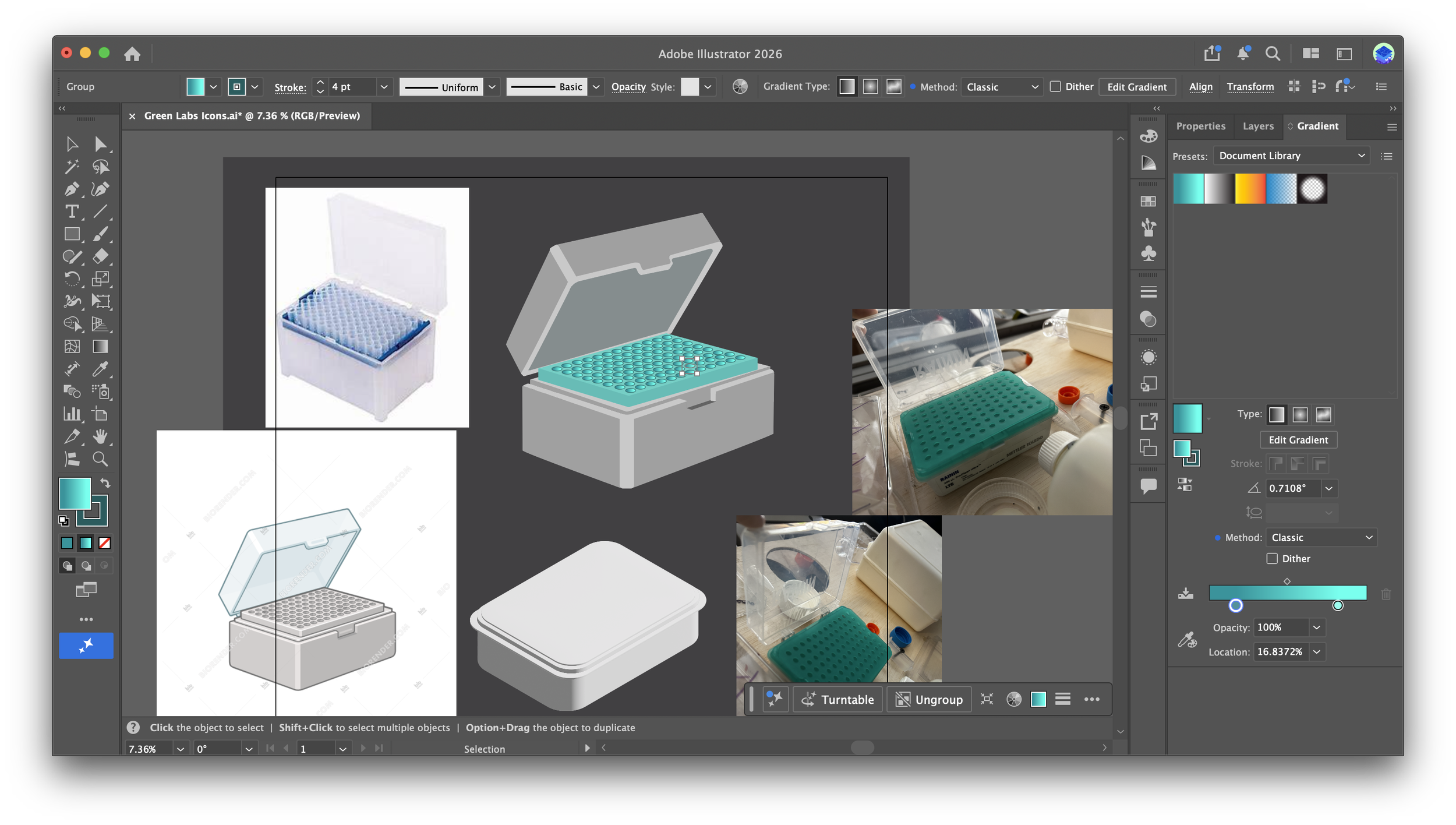 Pipette tip box graphic artboard in Adobe Illustrator.