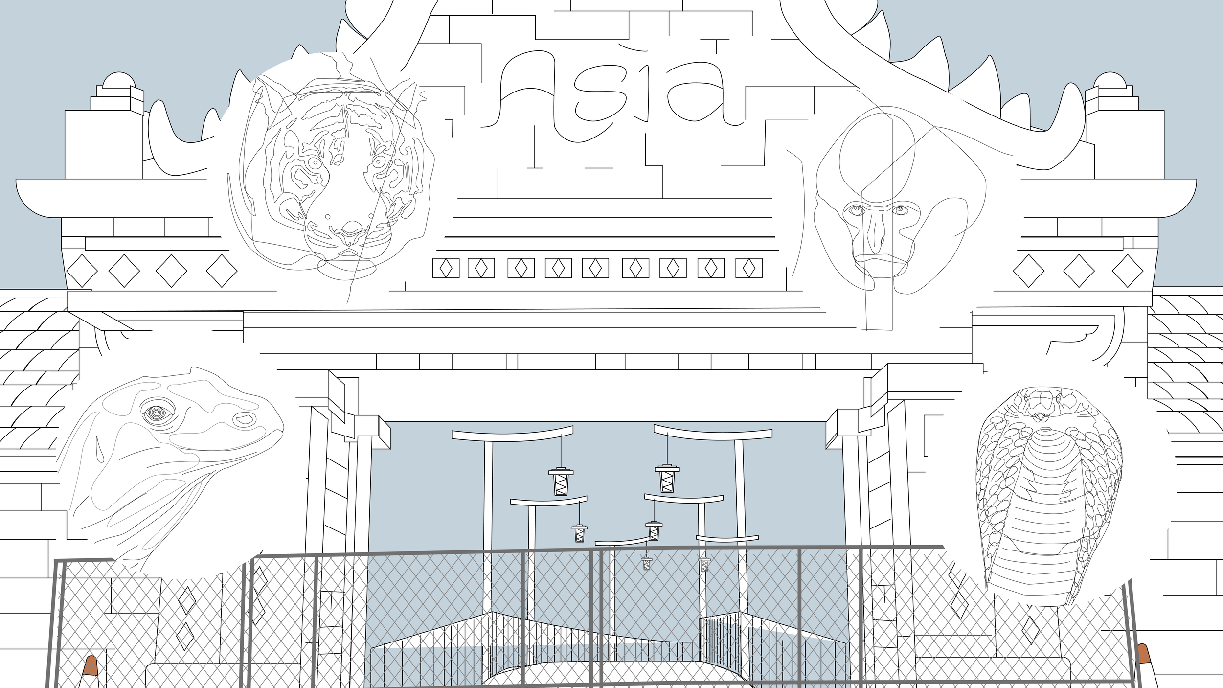 Vectorized line work used to refine composition, layering, and visual hierarchy. 