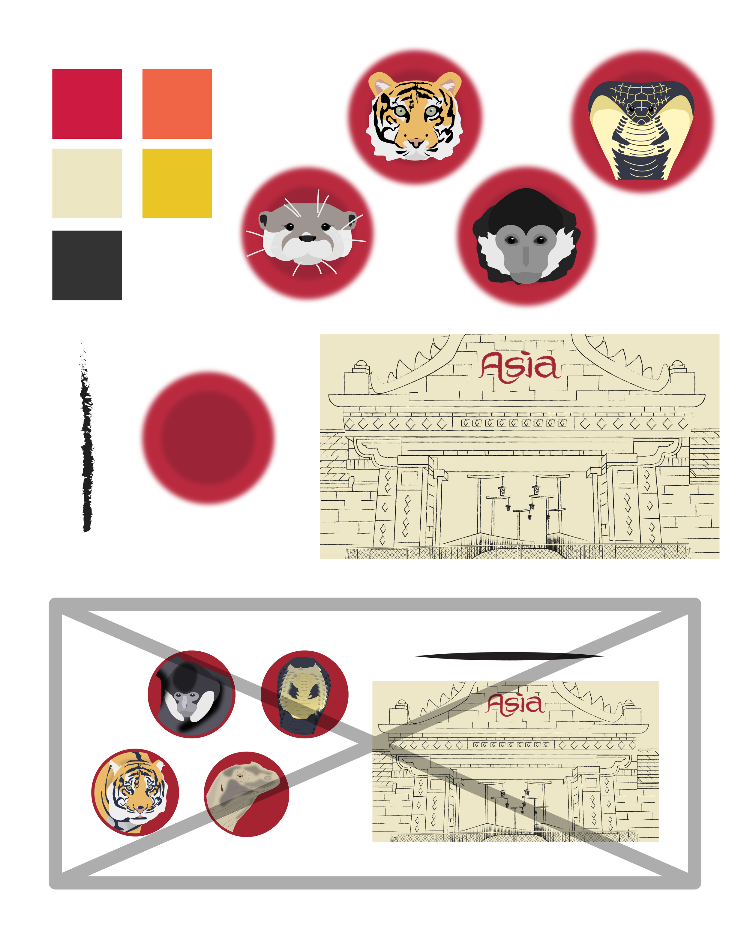 Vector assets, color palette, and texture elements developed for the project.