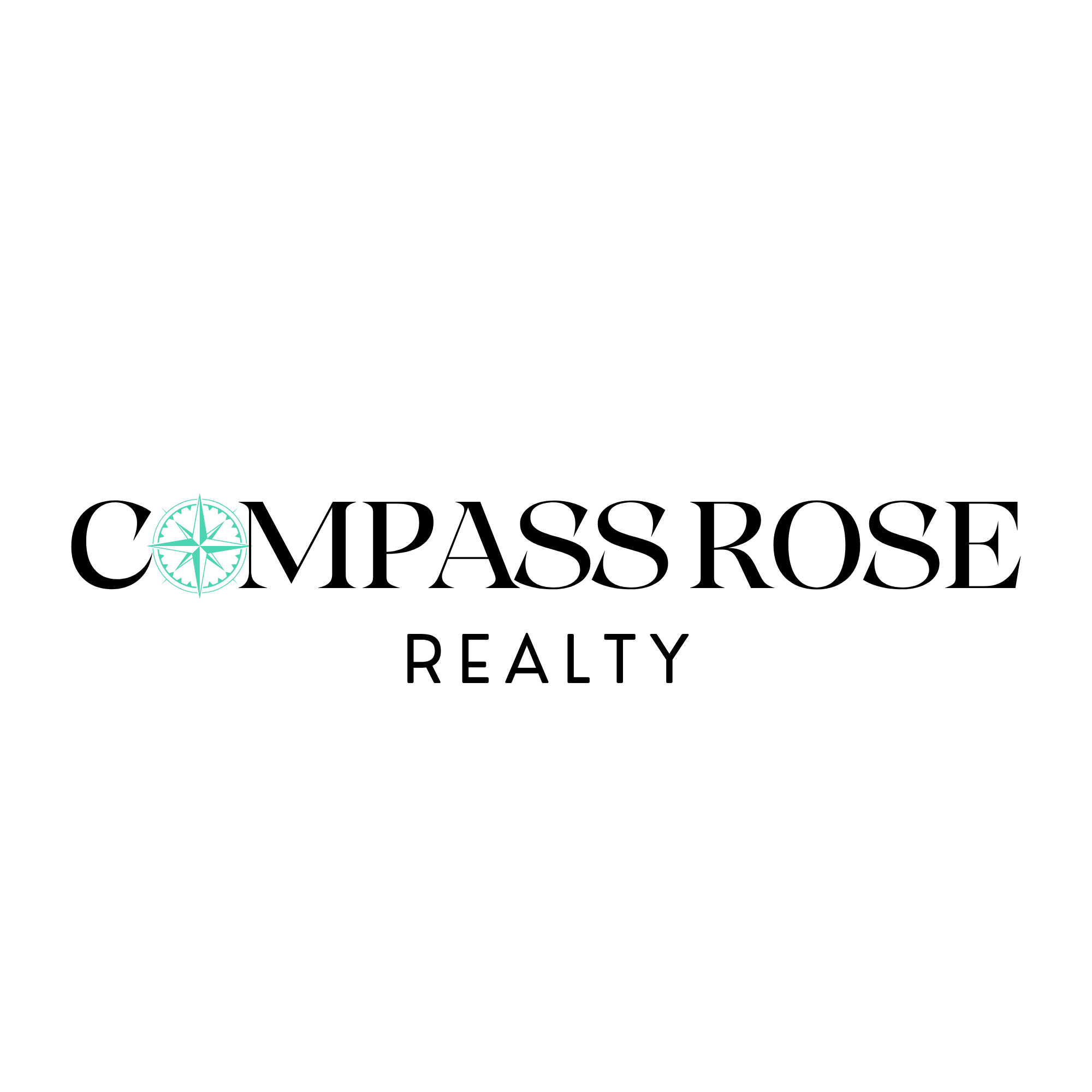 A black background with an illustrated compass rose in teal at the bottom left corner.