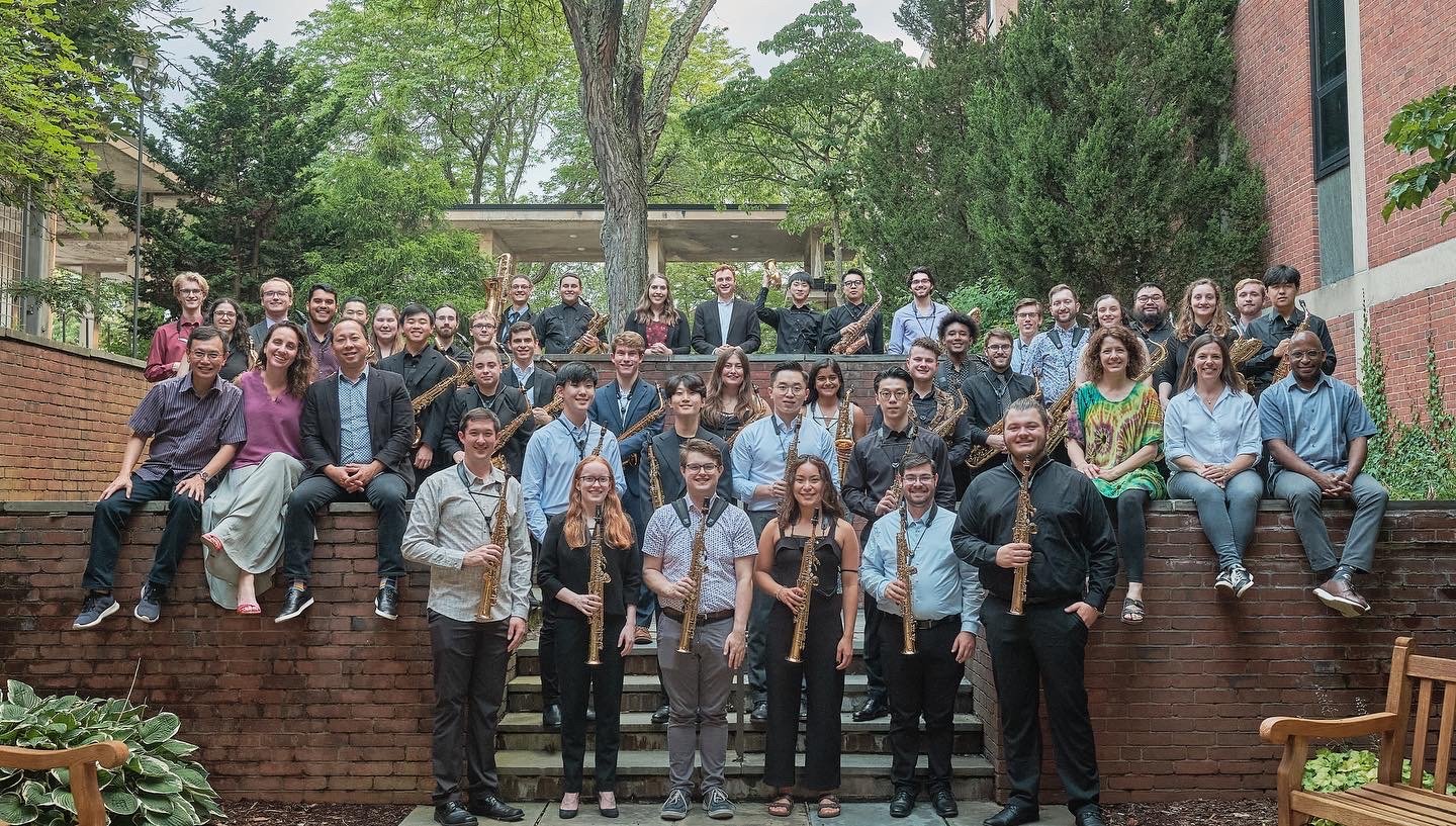 Group photo with participants and faculty of the 2022 American Saxophone Academy.