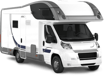 A white camper van with a roof extension and black-tinted windows.
