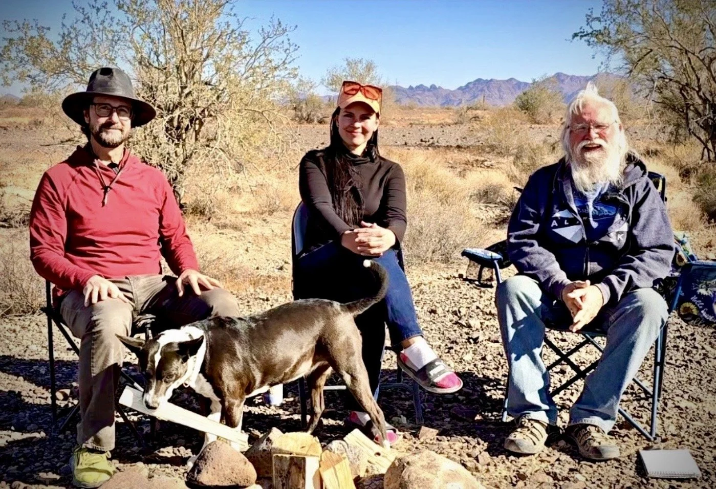 Autumn Jerumbo, Bob Wells, Brian Gifford and Autumn’s dog Chloe in the Arizona desert exploring nomadic living, alternative living, community, and life on the road.