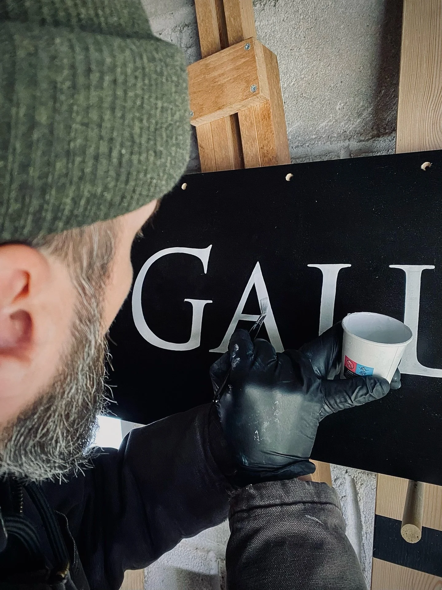 2&ndash;Shot Lettering.

Good to be back on the brushes with my side hustle Dollar Signs. A couple of quick snaps of my current sign painting commission for a local art gallery. Showing me giving a second coat of 1-Shot lettering enamel for that qual