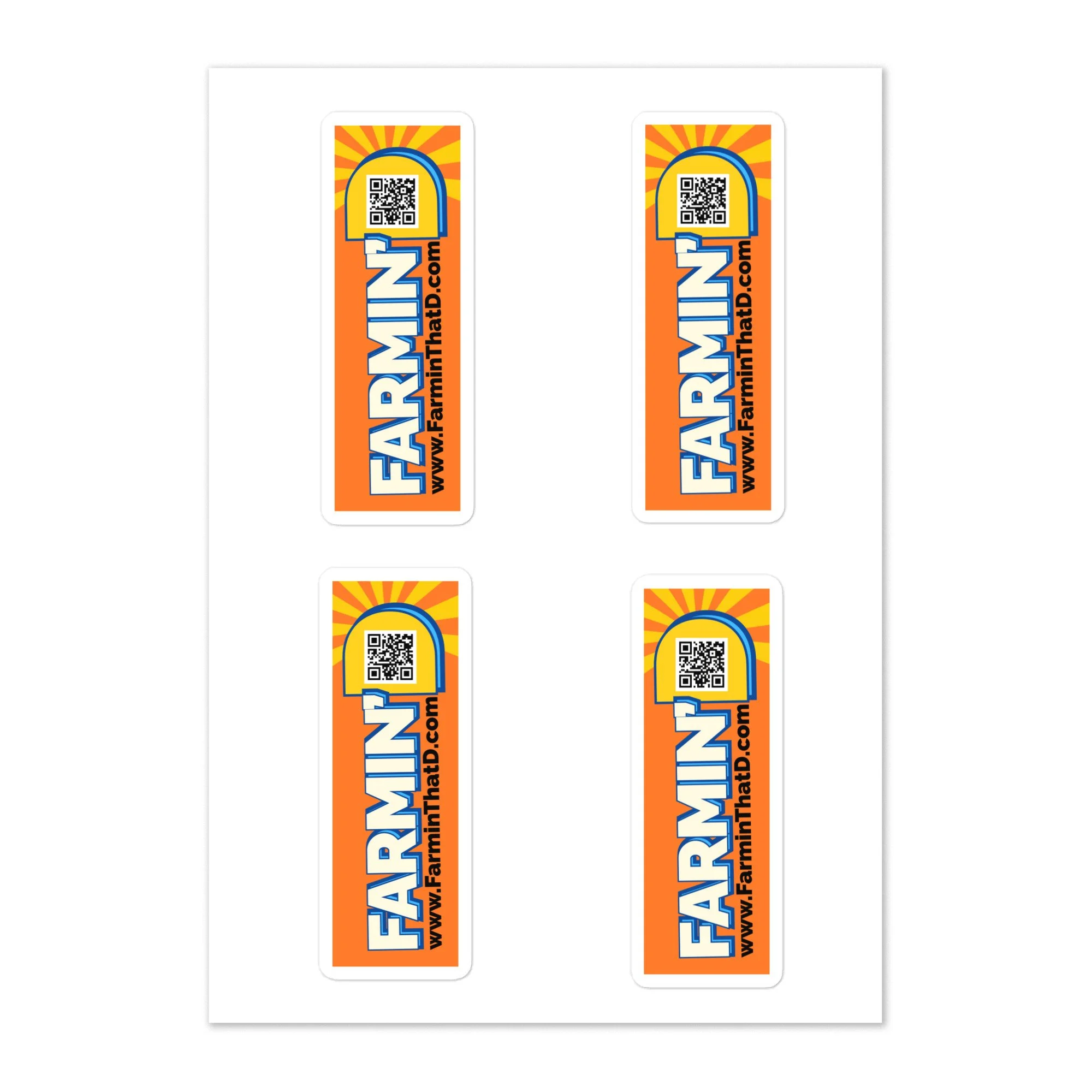 Sheet of orange Farmin' D website stickers