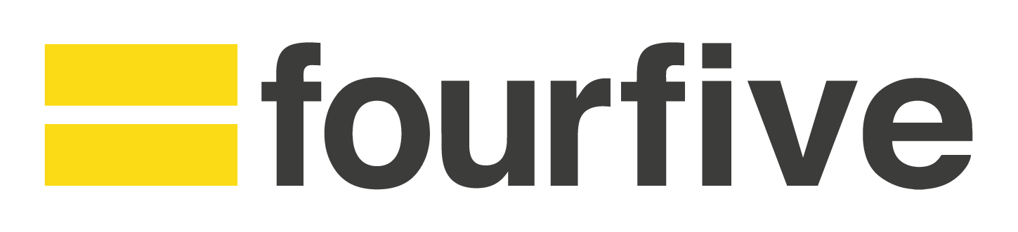 Two Yellow horizontal bars next to the word 'fourfive' written in black, stylized text.