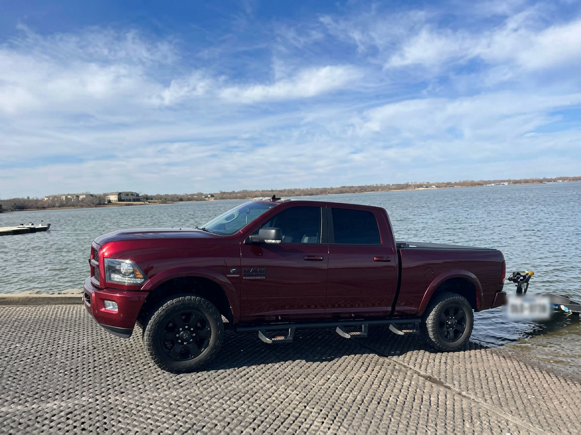 Ram 2500 — Deep Cherry Refinish.
Full body respray with showroom-grade clear coat.