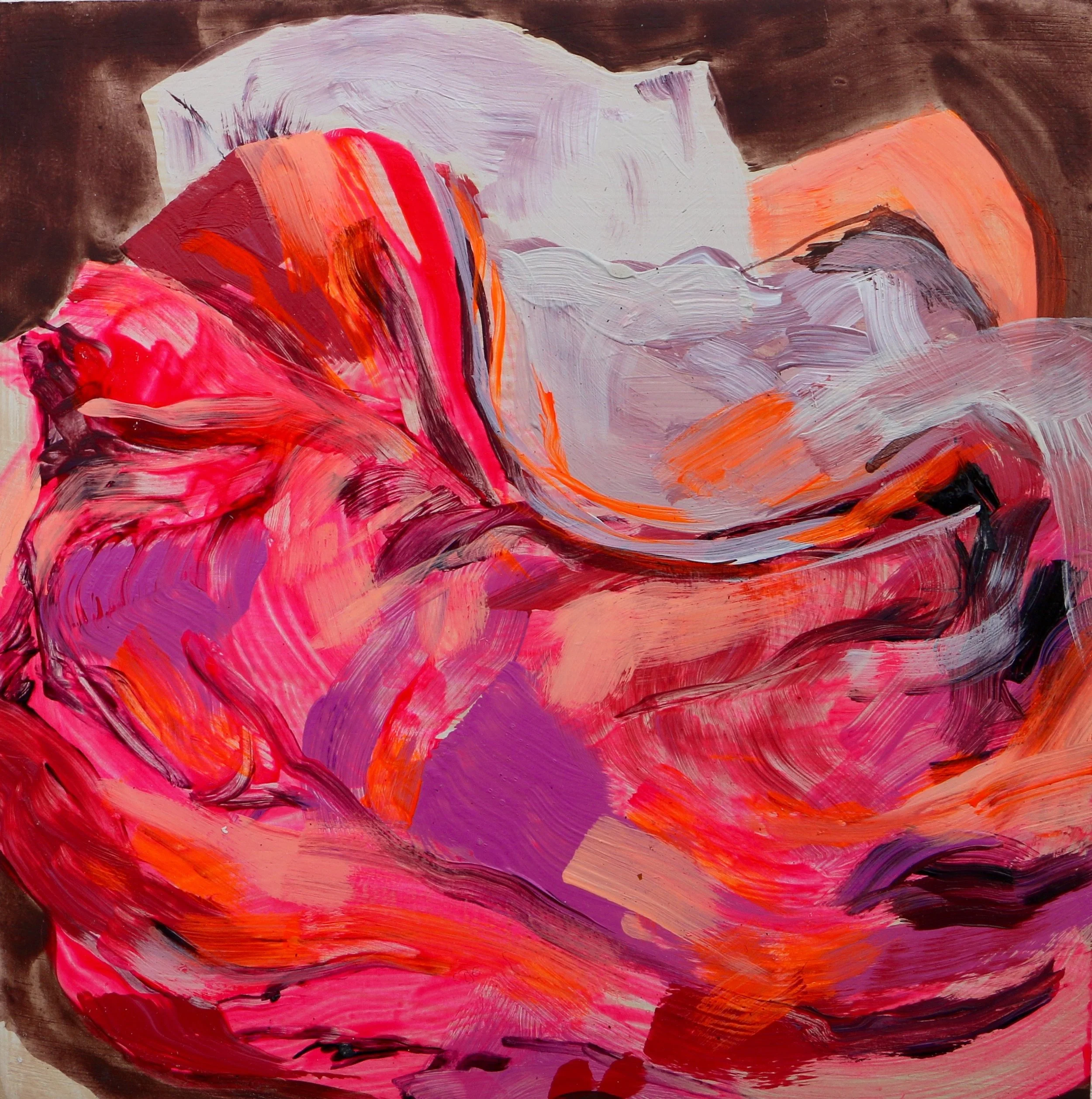 My Bed, acrylic on panel, 6" x 6"Contemporary interior painting abstract, loose paint application in bold colors