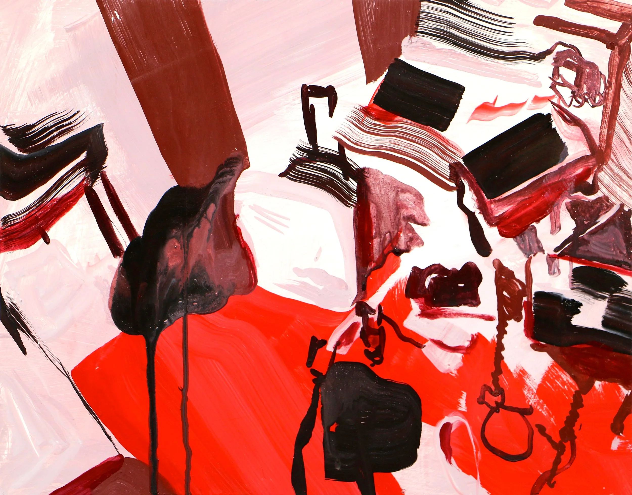 Contemporary interior painting abstract, loose paint application in bold colors
