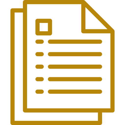 Icon of two stacked documents with lines of text and a small square at the top, representing a report or written document.