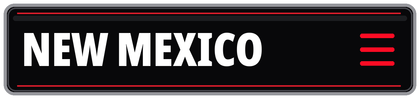 Black and red New Mexico sign with hamburger menu icon