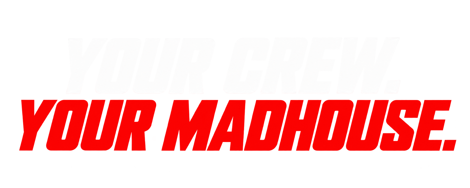 Stylized graphic with large white “YOUR CREW” text above bold red “PROFESSIONALS” lettering on a black background