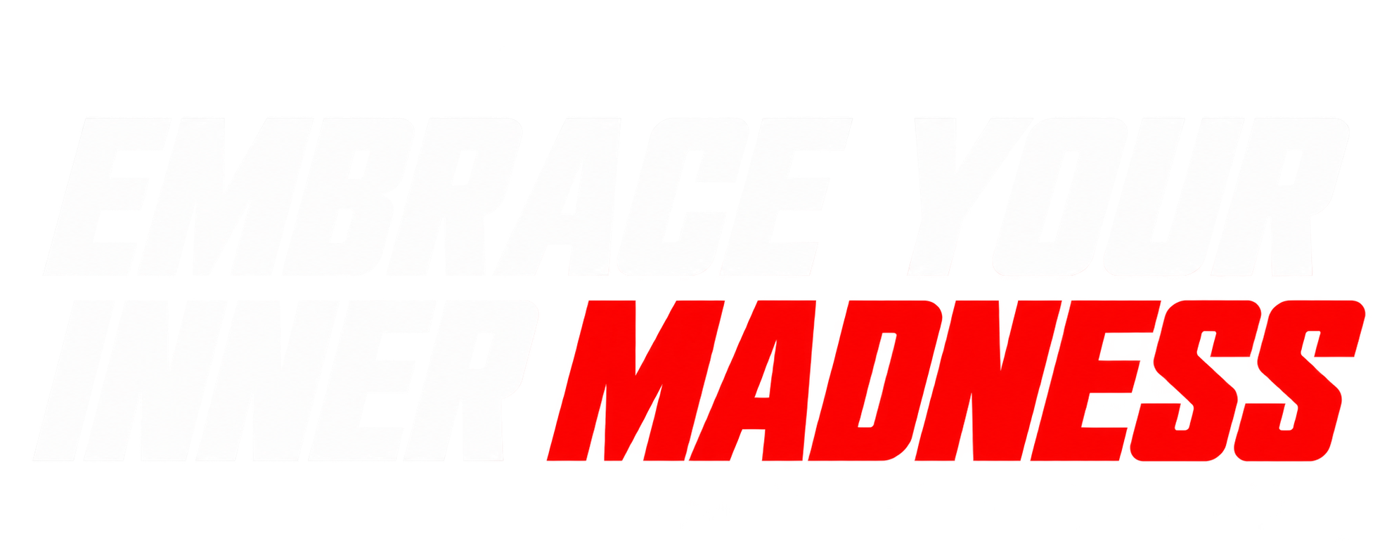 Bold stylized white and red text logo on a black background