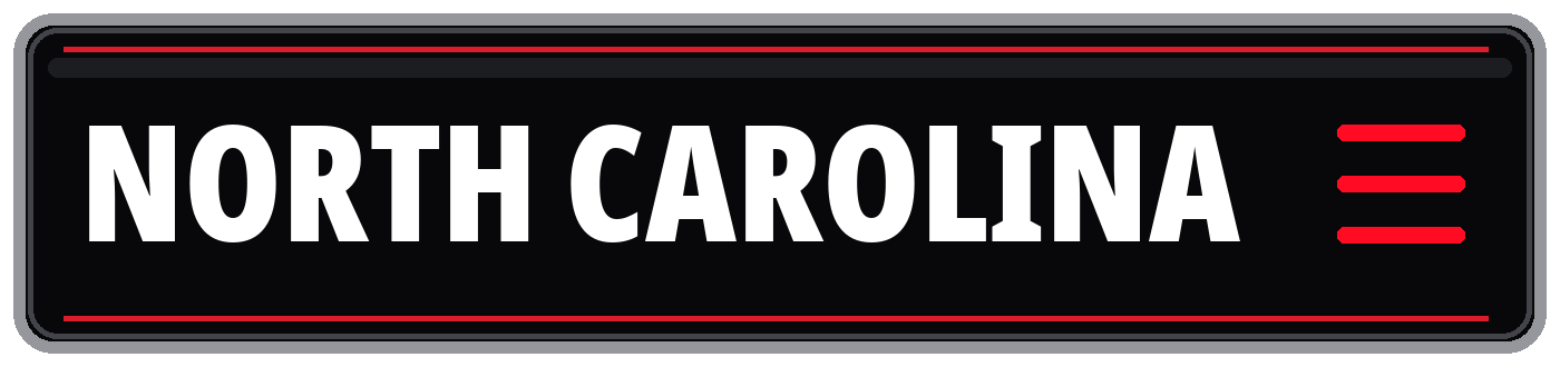 Black and red North Carolina sign with a hamburger menu icon