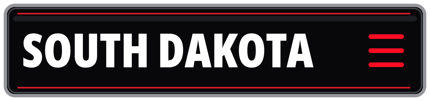 Black and red South Dakota graphic with three horizontal menu lines