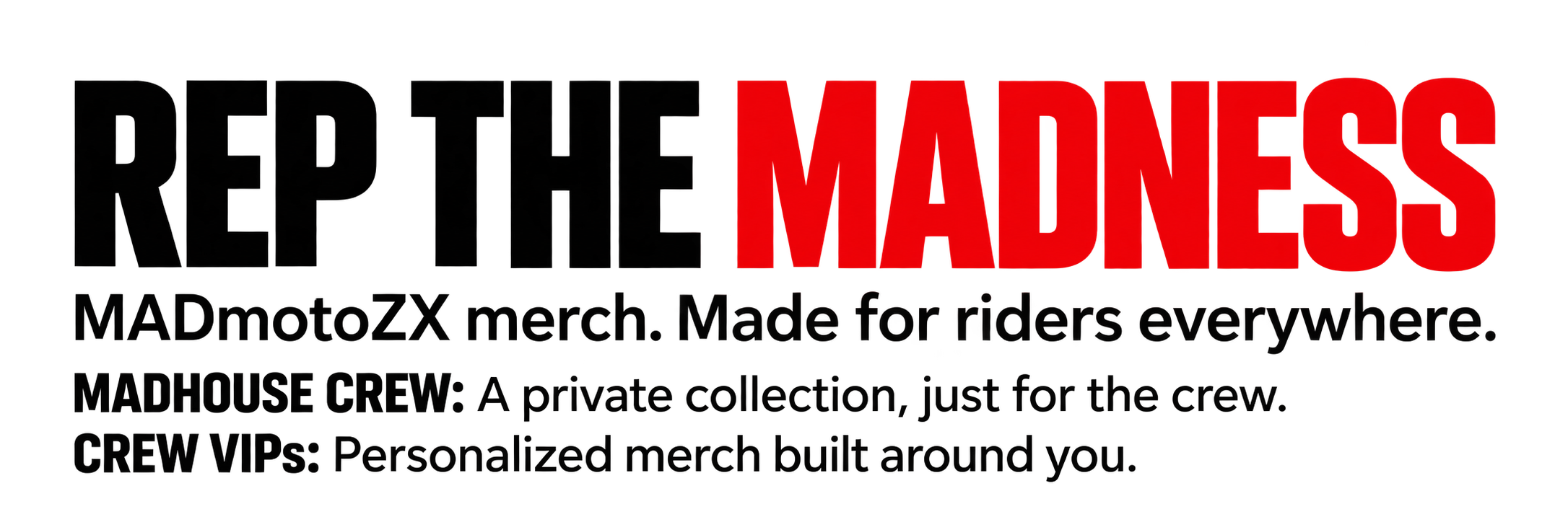 Red “MADNESS” logo with partially obscured black tagline on a black background