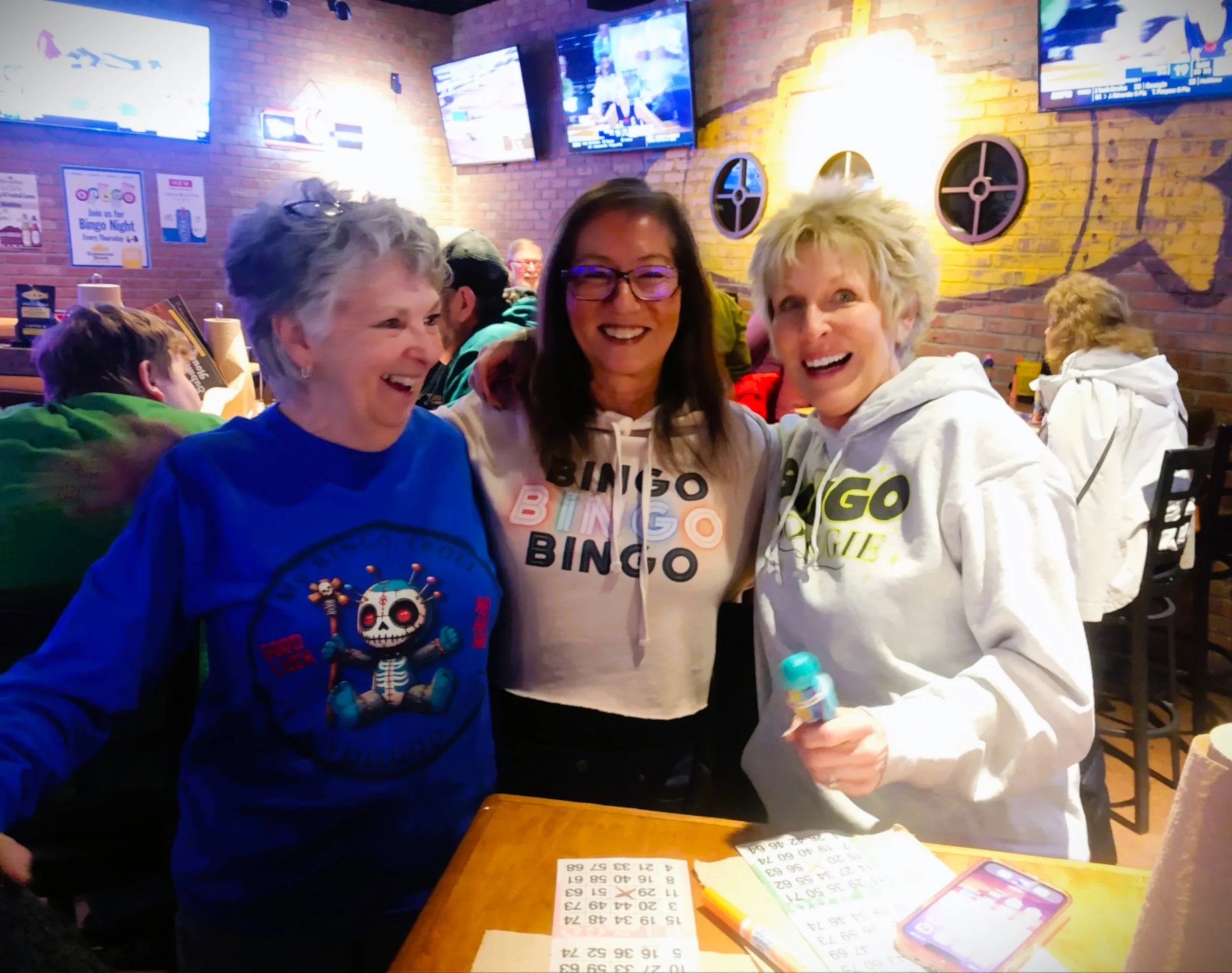 Women wearing 3 different types of shirts and designs purchased from LuckyBINGOshirts.com