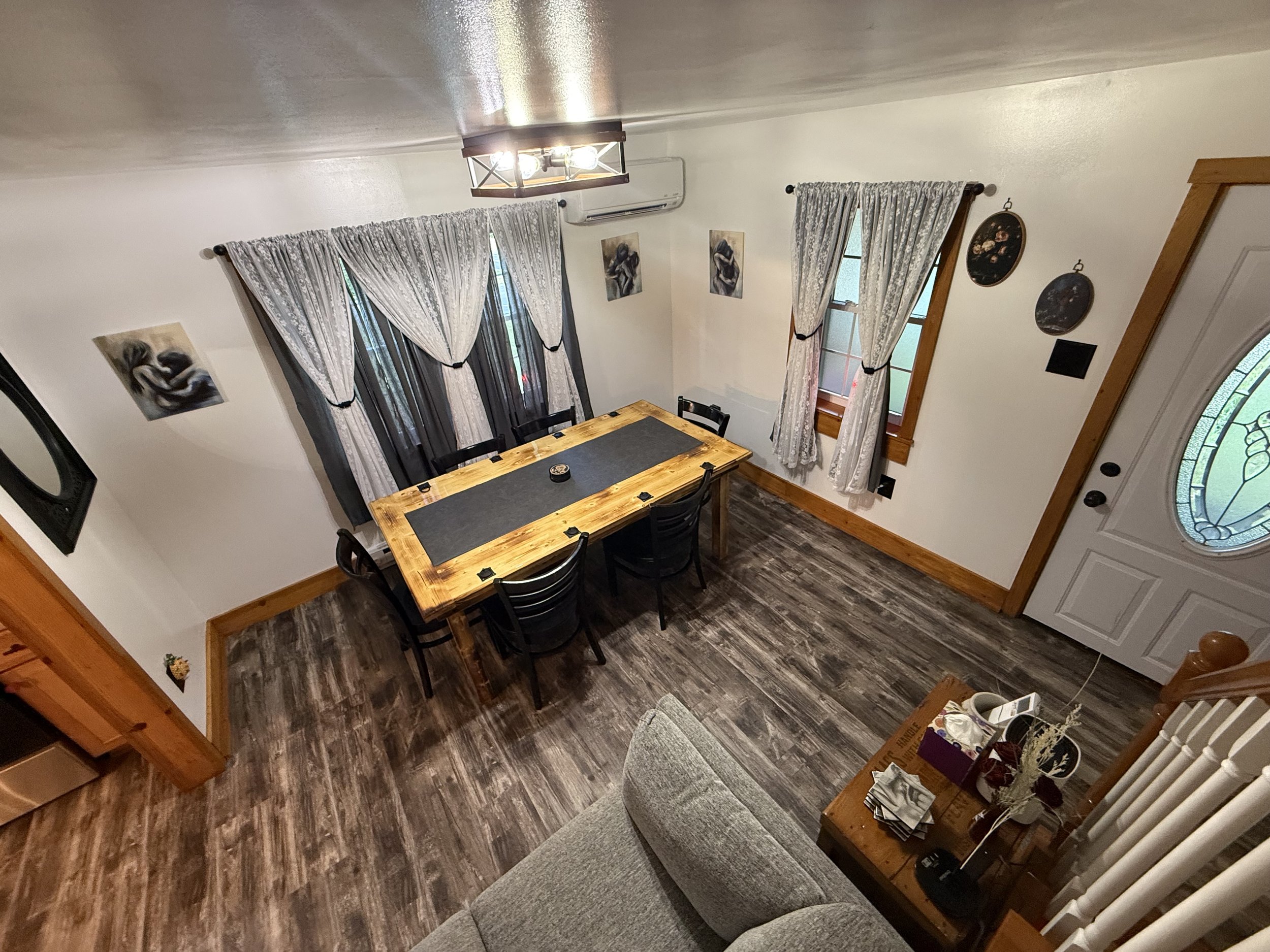 Custom dining room table has tie-down points to enjoy your meal. 