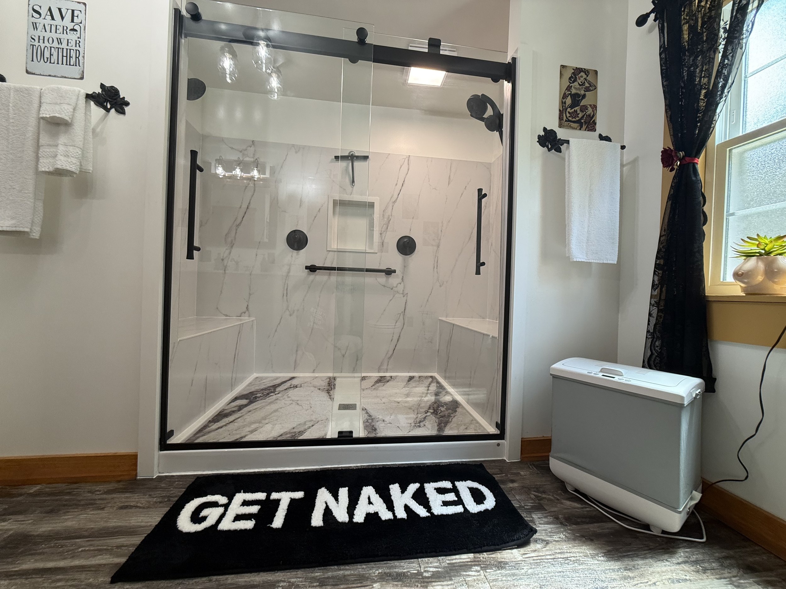 Bathroom has a large spacious shower for 4 adults 