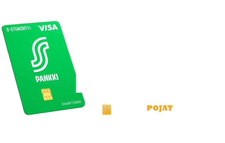 Kuva S-Pankin Bonuskortista sekä teksti "Meiltä saat Bonusta"