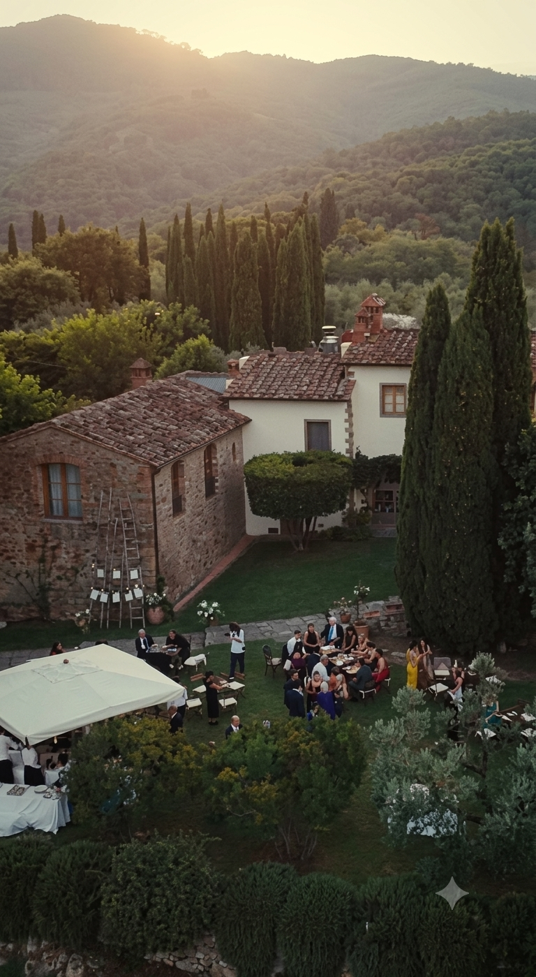 Wedding in Tuscany in sunset on its hills