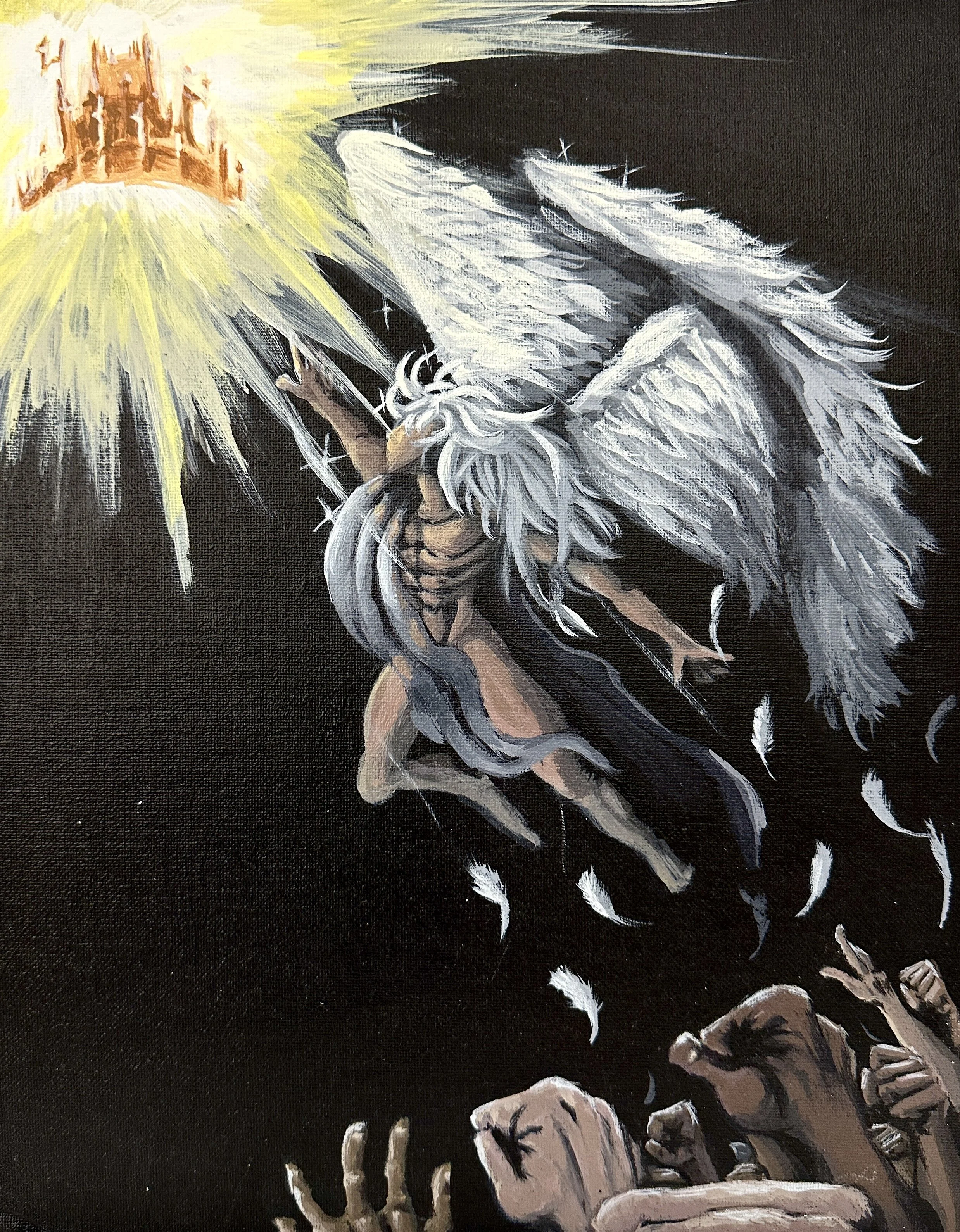 Angelic, Icarus-like painting in a meaningful, acrylic painting for your living space.