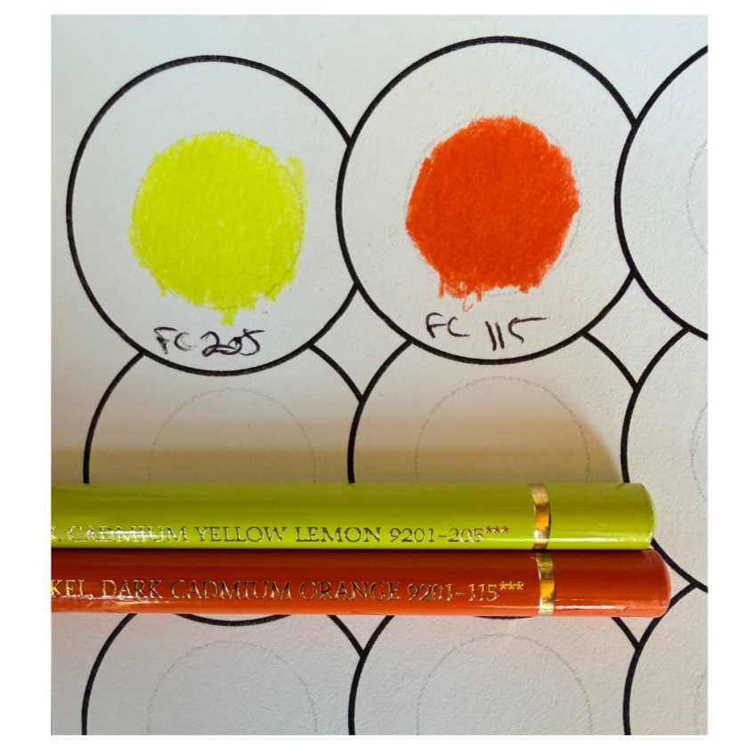  Close-up showing two Faber-Castell Polychromos colors on Neenah Exact Vellum Bristol during my Nix Mini 3 paper testing. 