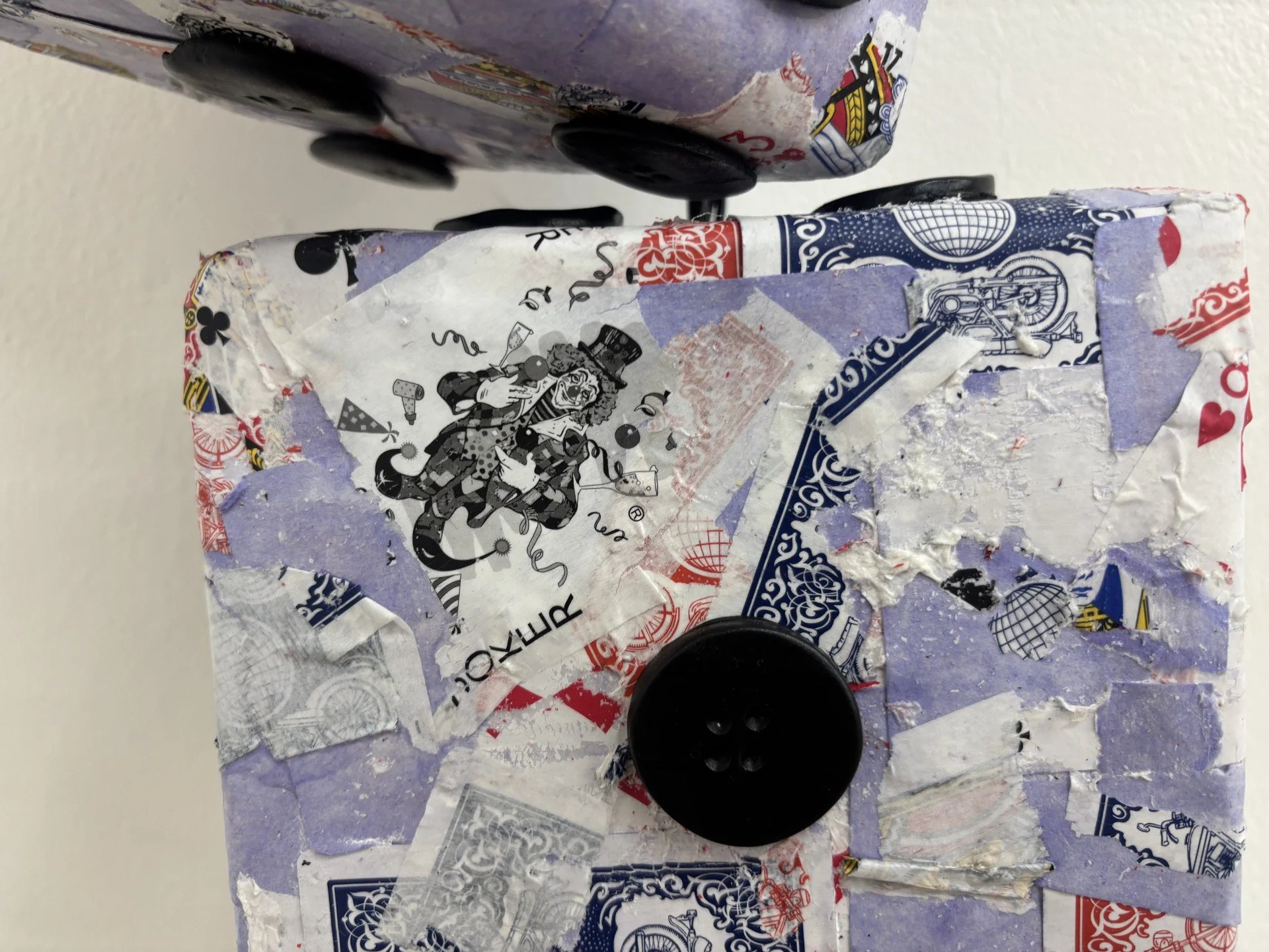 "All the places you go" (detail) | 2026 | 6"x6" |
Paper mache, clay, wire, cardboard
