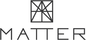 Logo with a geometric square symbol and the word 'MATTER' beneath it.