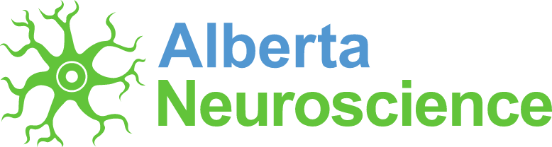 Logo of Alberta Neuroscience featuring a green neuron illustration and blue and green text.