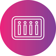 Icon of a music equalizer with five vertical sliders on a purple and pink gradient background.