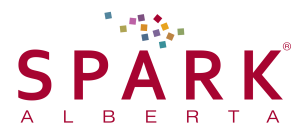 Spark Alberta logo with colorful mosaic design above the text