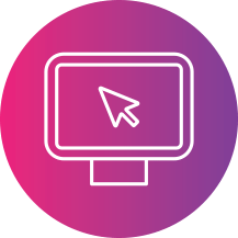 Icon of a computer monitor with a cursor arrow on the screen, set against a pink and purple gradient background.