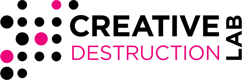 The word 'DESTRUCTION' in pink text with five pink dots on a black background.