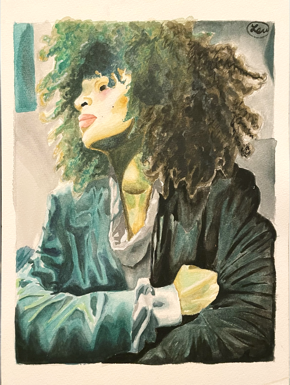 Painting of Sarina, Arches watercolor paper 9x12 using windsor & newton water colors and gouache.