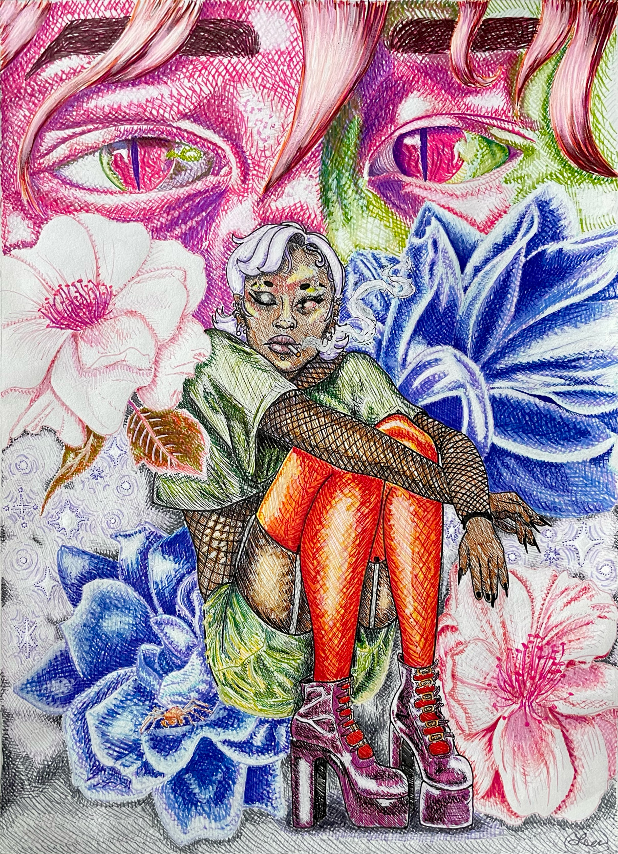 Pleasing to the Eye, Ink pen and various felt tip pens on 9x12 sketch paper. We are admiring and yearn to frolic in their meadows.