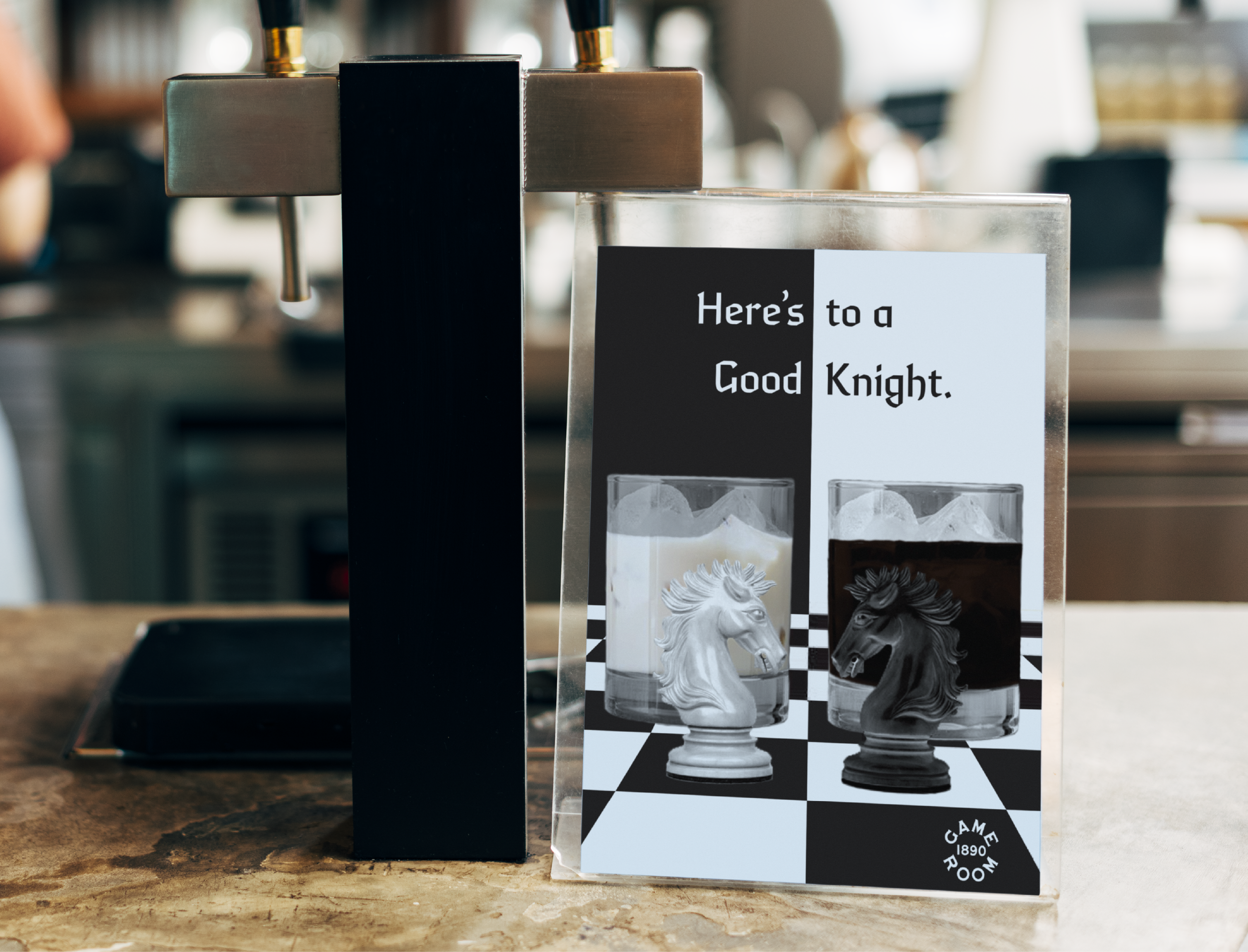 Good Knight cocktail signage mockup. Done in Photoshop.