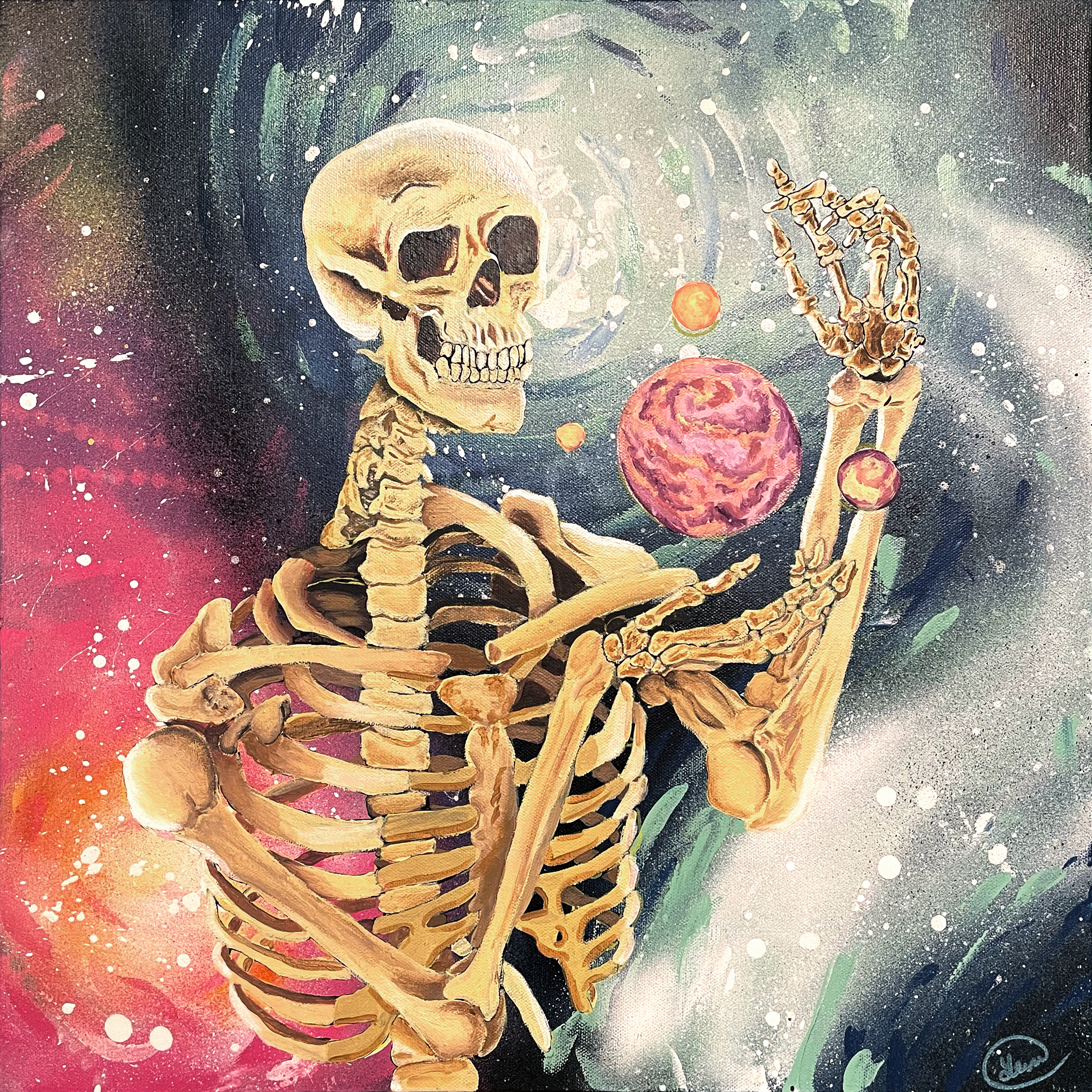 Creation in Hand, 20x20 canvas using spray paint and acrylic paint. Commission for client.