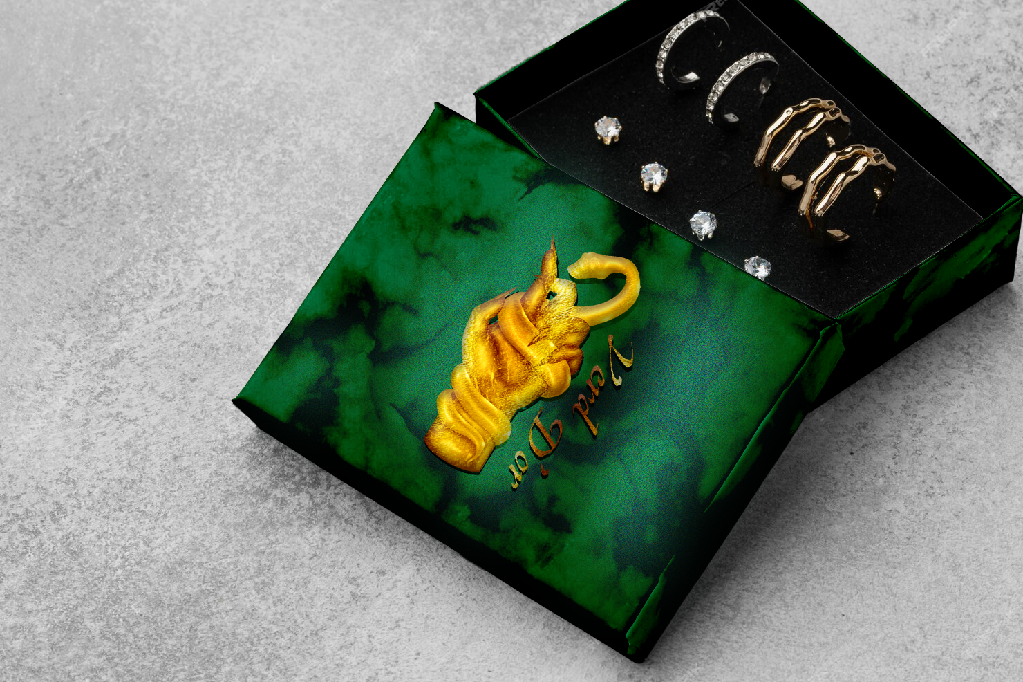 Verd D'or jewelry box mockup. Made in Adobe Photoshop.