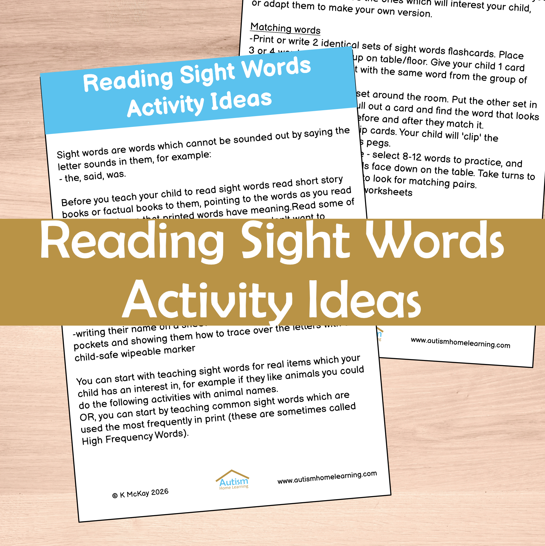 Reading Sight Words Activity Ideas